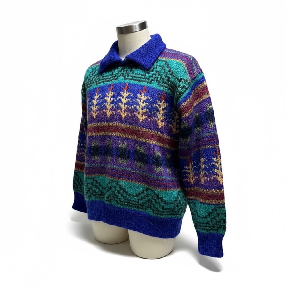Icelandic Design Hand Knit Aztec Mountain Sweater Mohair Wool Blend | Size M/L